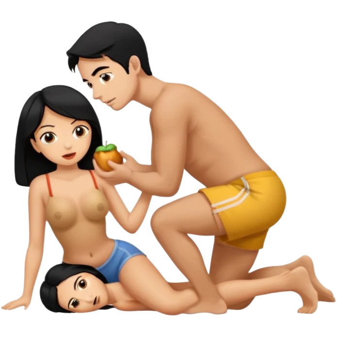I want a female with black hair in doggystyle sex position with her head facing me and her ass facing away & then  a guy eating her ass emoji