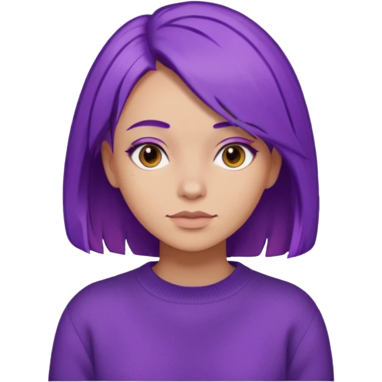 A woman with purple hair and a sweater emoji