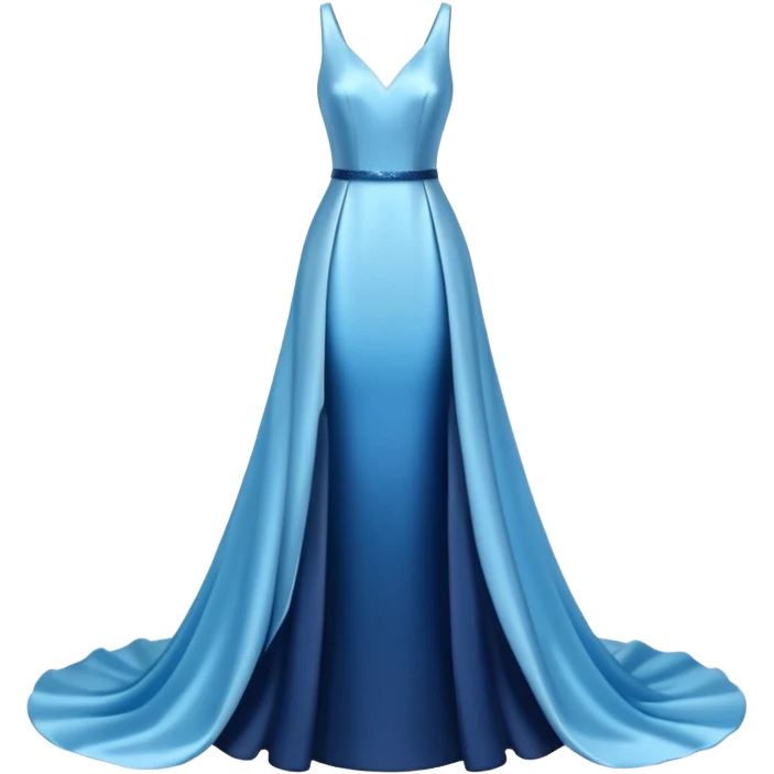 realistic isolated long slim pastel blue formal party satin dress with gradient shiny sparkling dark blue emoji