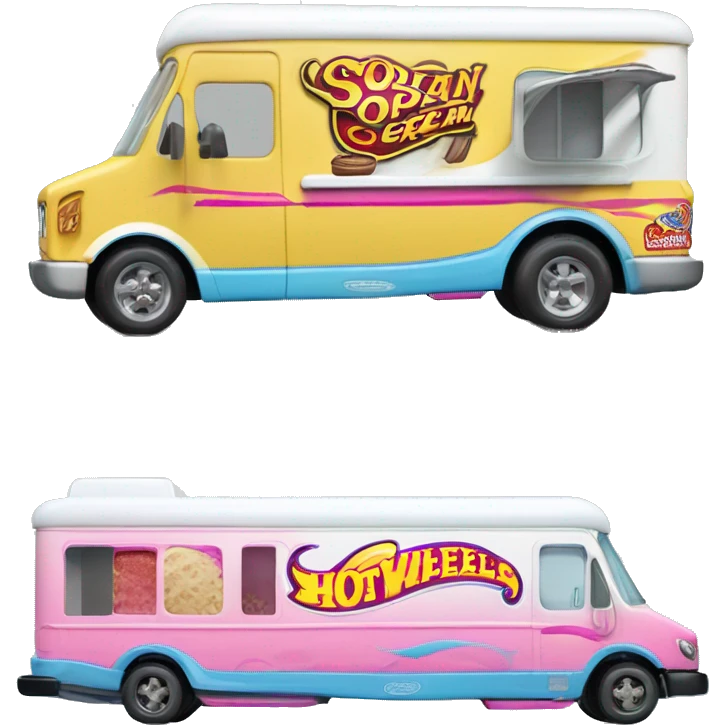Side view hot wheels sporty 20 foot long banana split Ice Cream step van  emoji