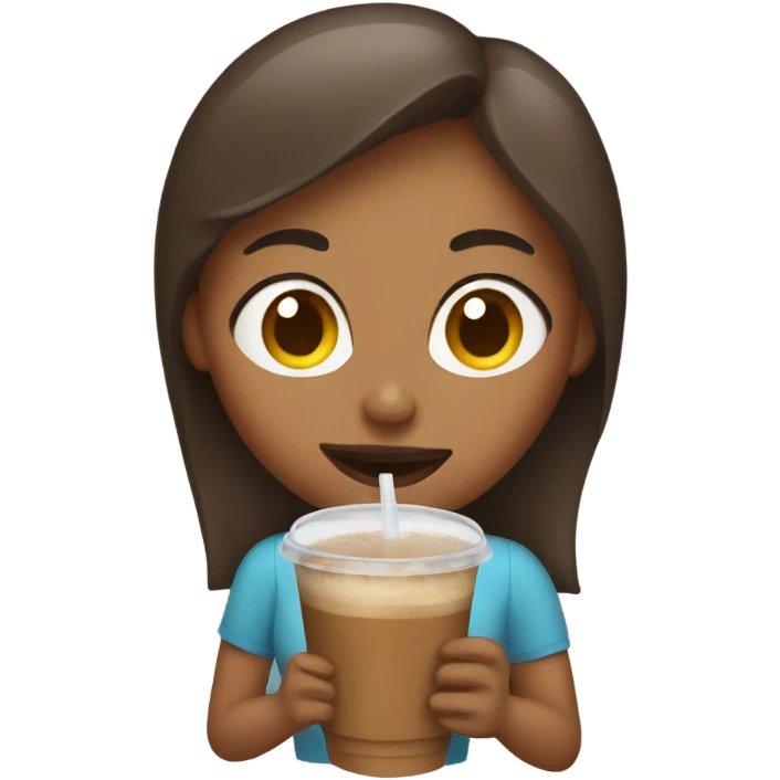 A woman eating iced coffee  emoji