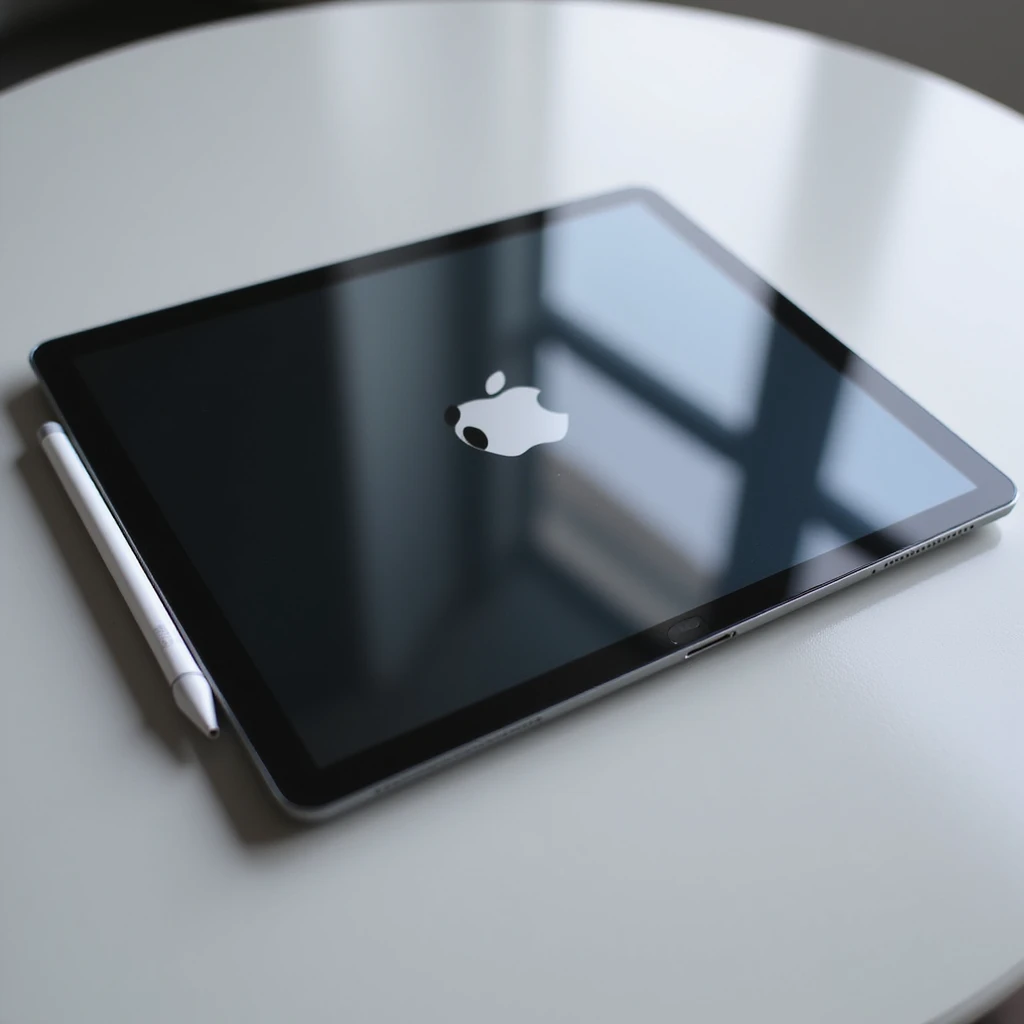 an iPad Pro with Apple Pencil, realistic style, detailed, photorealistic, modern device, screen reflection, metallic edges emoji