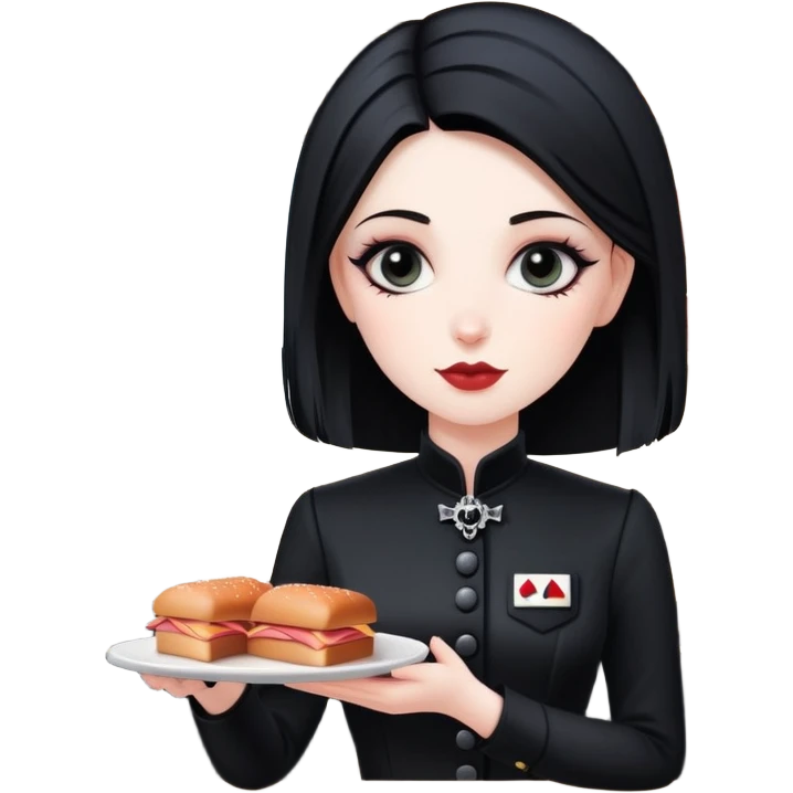 goth waitress at paris serving spam at cafe emoji