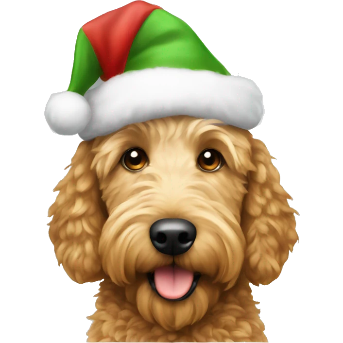 a female golden doodle wearing a Christmas hat  emoji