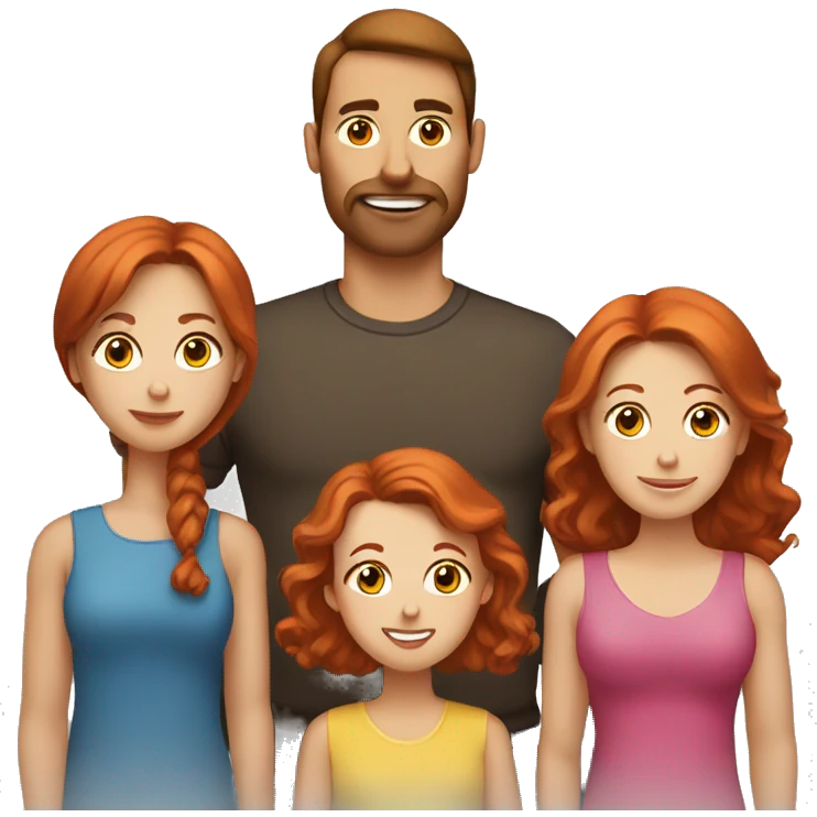 brown hair dad, redhead mom and four redhead kids emoji emoji