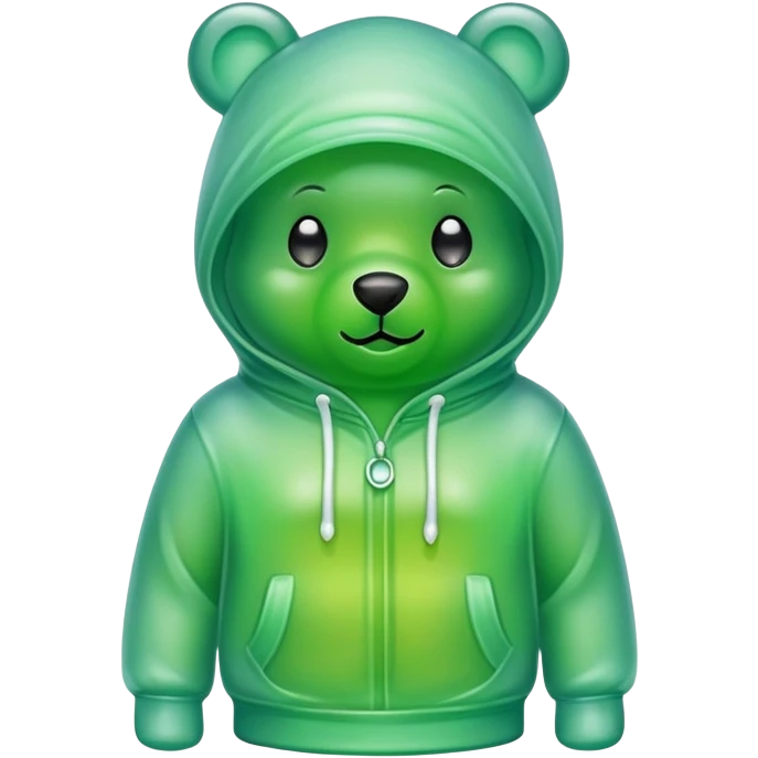 A gummy bear sticking out of a hood on a hoodie emoji