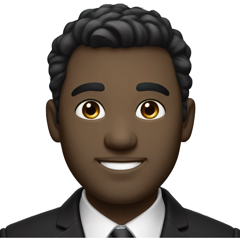 Portrait of an adult smiling man, fair skin, bold black-gray ombre hair, black eyes, wearing a black office suit and a white collared shirt underneath. emoji