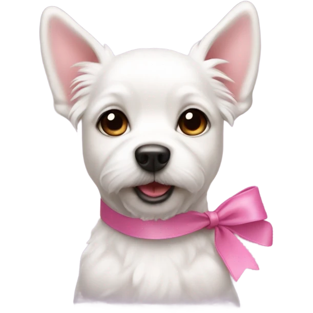 White little dog with pink bow on ear  emoji