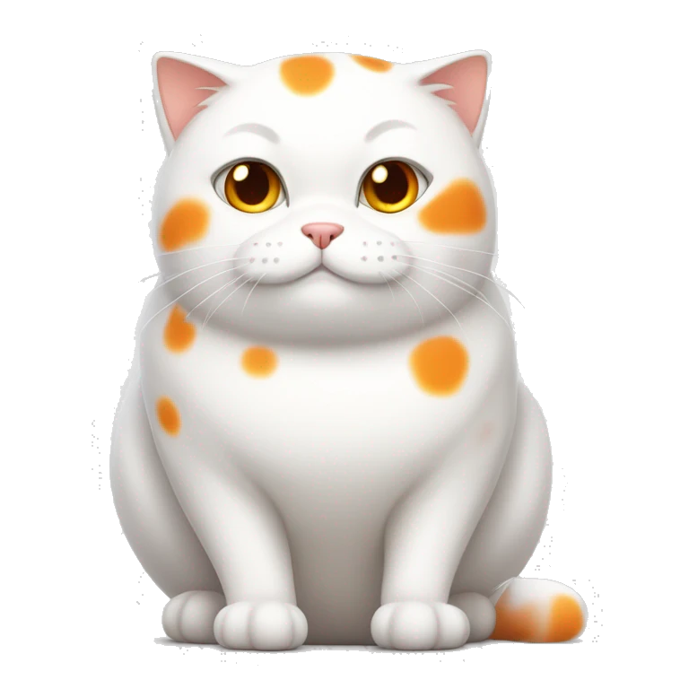 white cat with many orange spots, fat and adorable emoji
