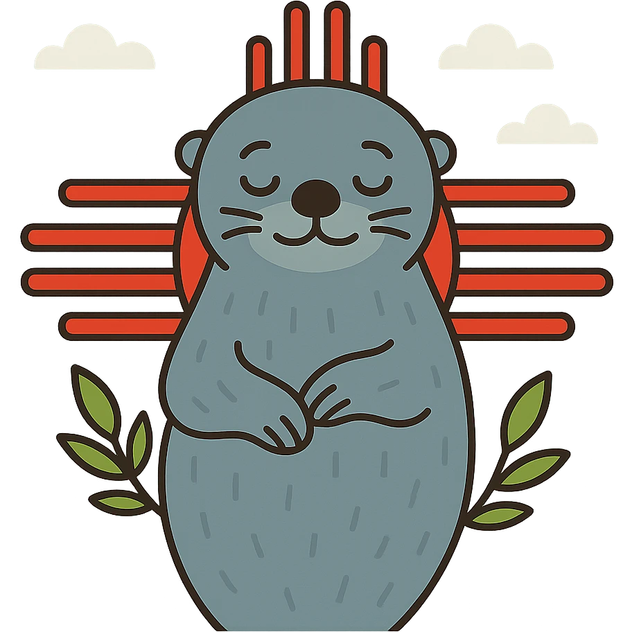 Change the background to blue, keep the grey sea otter and Zia symbol clear and vibrant. emoji