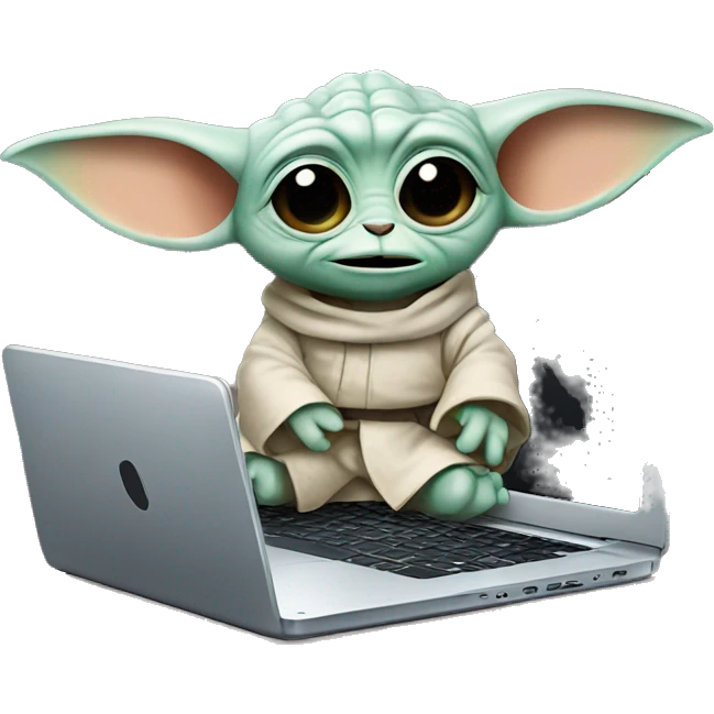 Grogu from Star Wars with a laptop emoji