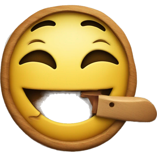 smiley, biting a wooden board emoji