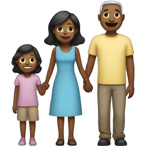 A family emoji with two adults and a child holding hands. Black shadow emoji