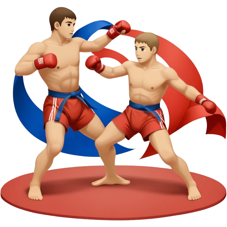 An icon symbolizing Sambo, with two fighters in a dynamic grappling stance. One is attempting a throw, while the other defends. The background features a wrestling mat and subtle elements of Russian martial arts culture. Transparent background highlights the power and strategy of the sport emoji