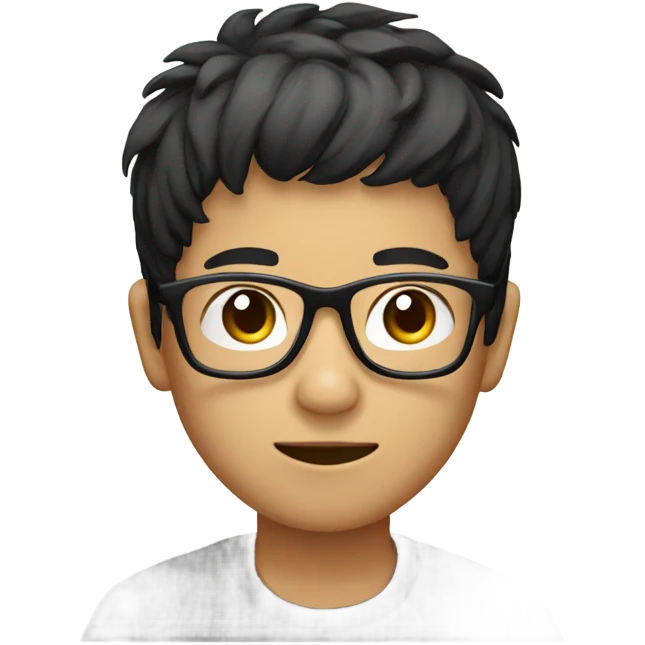 An Asian boy with black bowl hair wearing prescription glasses emoji