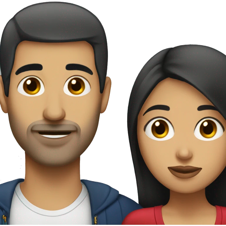 short venezuelan woman with long dark hair kissing tall bald american man emoji