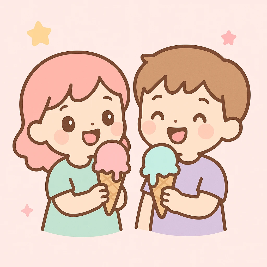 happy children with melting ice cream cones emoji