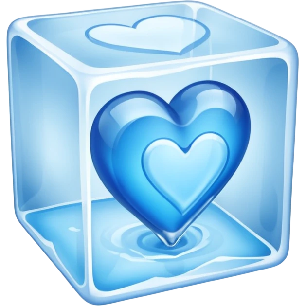 blue heart made of ice, inside an ice cube emoji