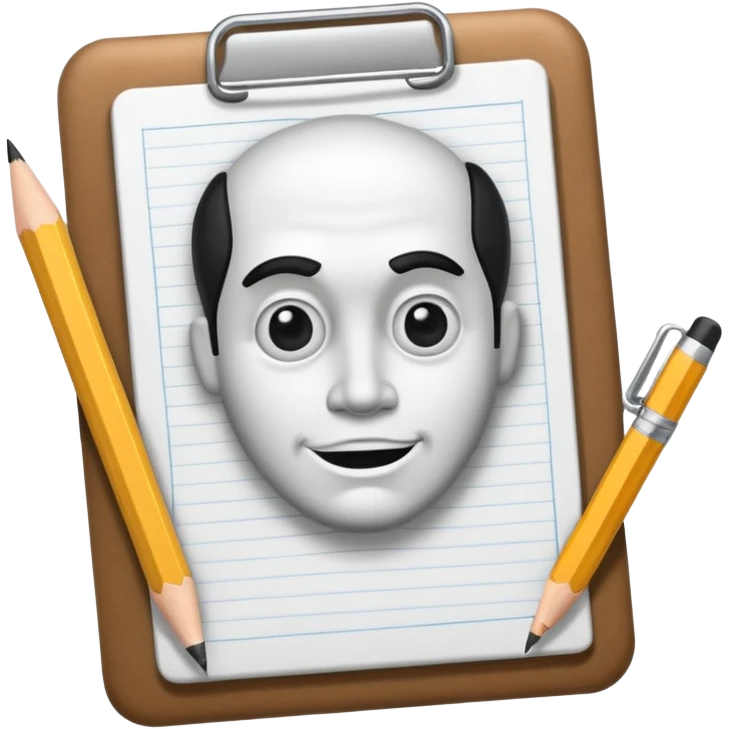 Create an icon representing the process of creating a black-and-white caricature. Include a pencil, a sketchpad with a humorous, exaggerated figure, and inking tools. Use bold lines and shading, with a transparent background. emoji