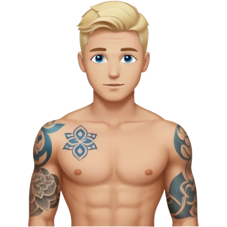 Handsome shirtless blonde hair and blue eyes white guy with body tattoos sexy pose sfw emoji