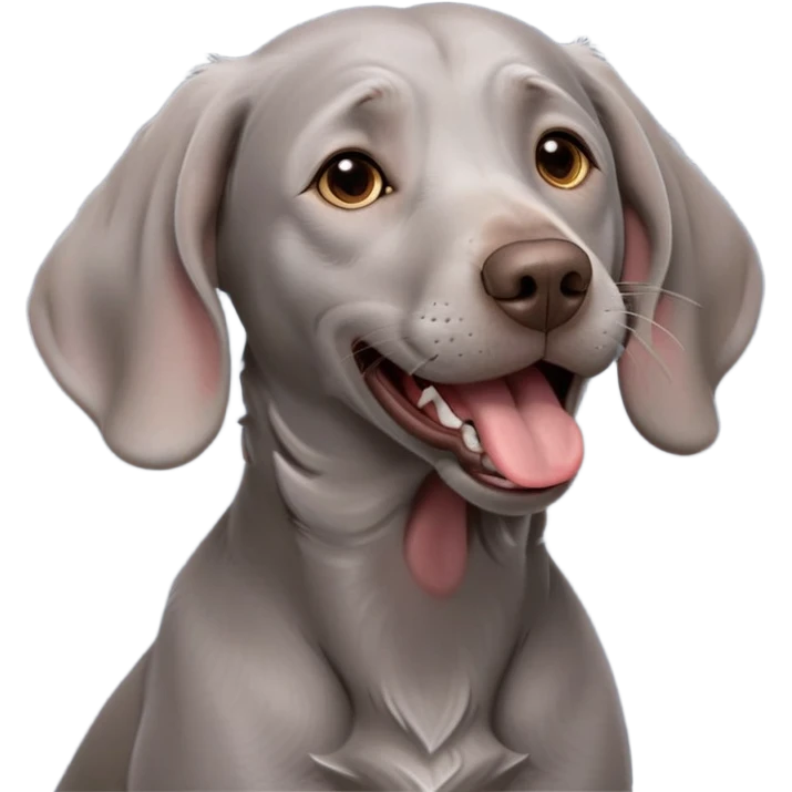 cinematic-cute-yawning-weimaraner-portrait-emoji,-head-tilted-slightly-with-a-dramatic,-wide-open-yawn,-revealing-a-sleek grey fur-with-a-subtle-shimmer,-floppy-ears-slightly-drooping,-round-brown-eyes-barely-open-in-drowsy emoji