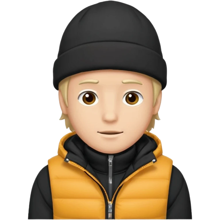 A guy in a hat, black hoodie, and a puffer vest emoji