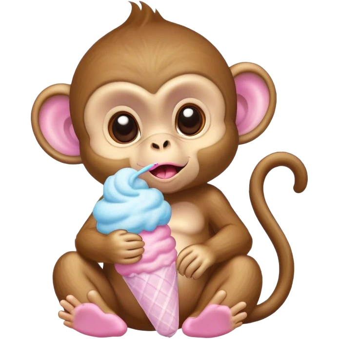 Baby monkey with cotton candy on vacation  emoji