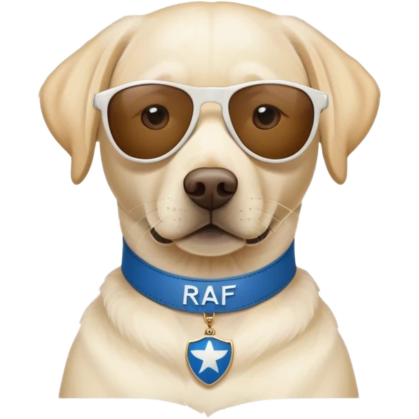 white labrador in sunglasses with text "raf" emoji