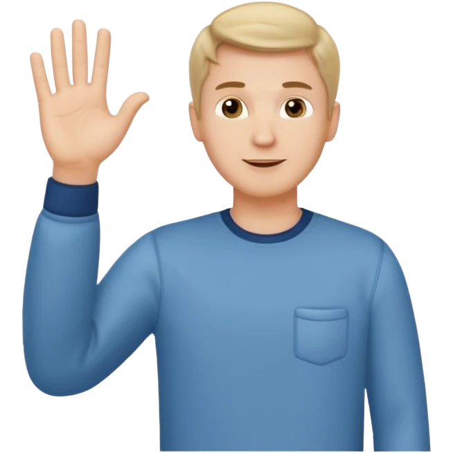 A white man in casual clothes stands and waves his hand in greeting. emoji