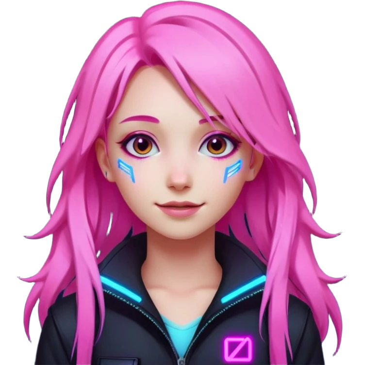 girl neon cyberpunk light pink happy long hair emoji