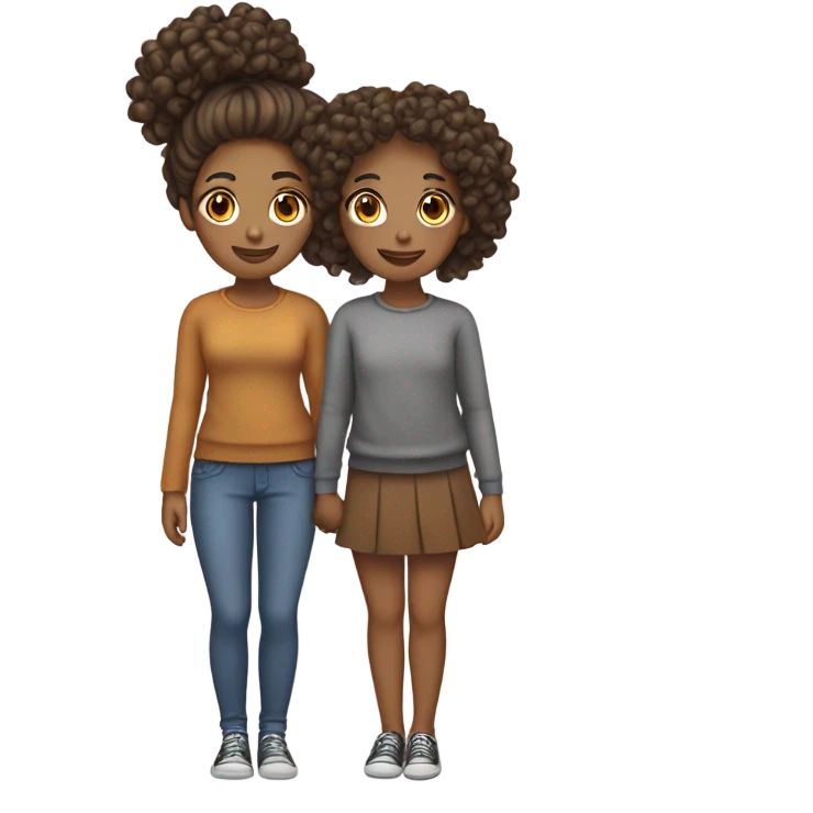 Full body, Two girls holding hands Carmel skin  one  with a curly bun and one  with curly hair emoji