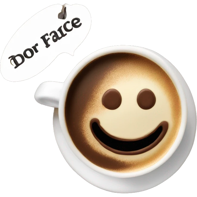 a cup of latte with chocolate dusting that writes the word DIOR no face emoji