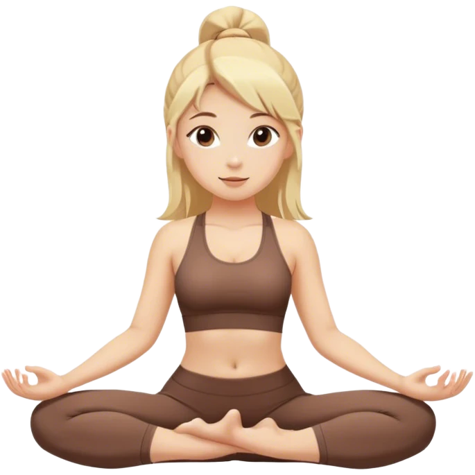 White girl with blonde hair doing yoga brown set emoji