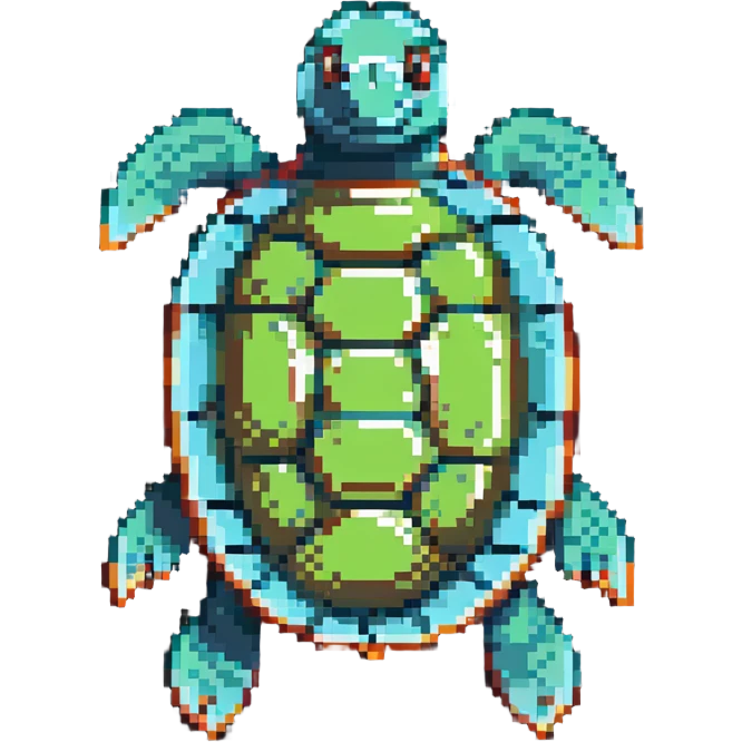 top-down view retro game style turtle emoji