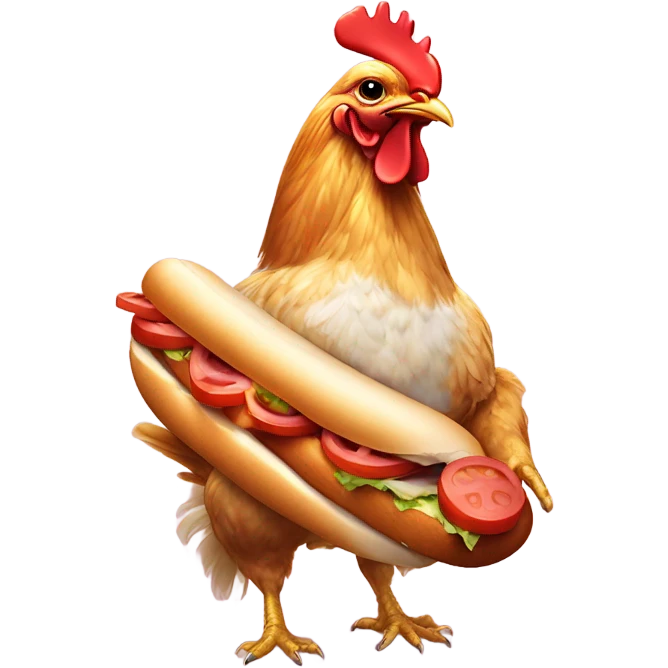 Chicken with hotdog that’s in a cat emoji