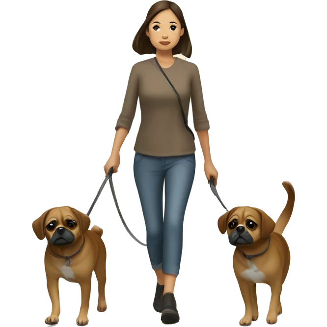 Mid 30s filipina walking two brown pugaliers on leash emoji