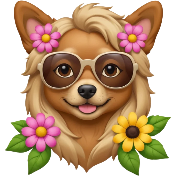 dog with sunglasses and flowers for hair  emoji