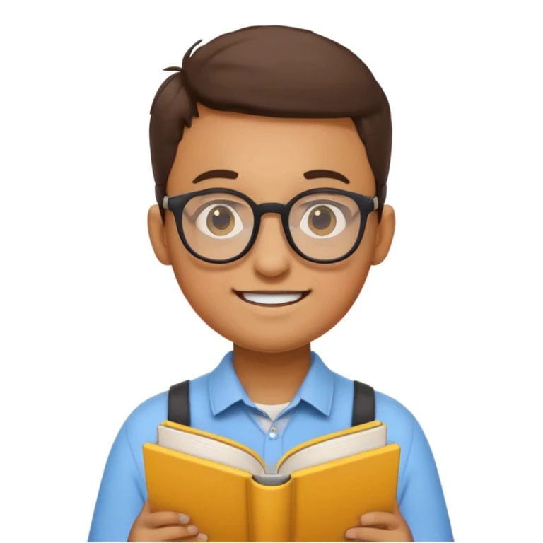 nerd emoji with big round glasses, braces, and a book, yellow background emoji