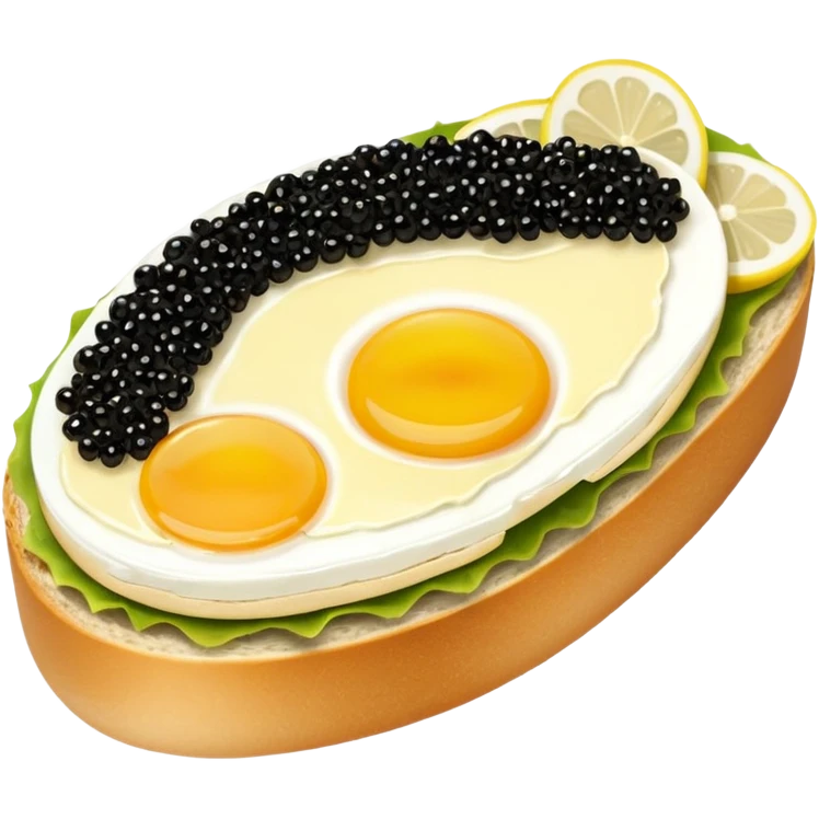 open sandwich with butter, half egg, slice of lemon, black caviar emoji