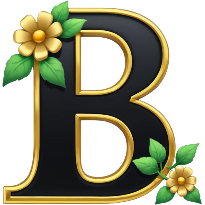 Shiny Black matching letters using both letter  and the letter B outlined with gold and a gold flowervine around the left side emoji