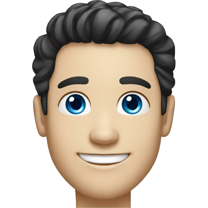 Man, blue eyes, black hair, bright blue eyes, white skin, caucasian, smiling, happy emoji