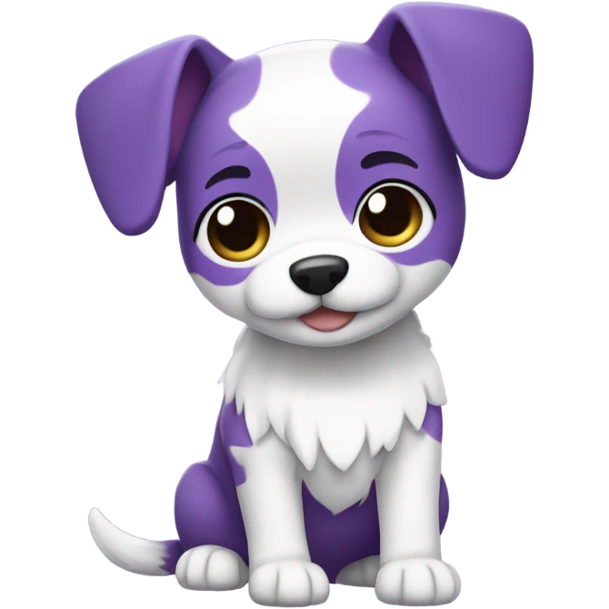 Purple Chibi Dog with Folded ears, white face, white paws, Full Body emoji