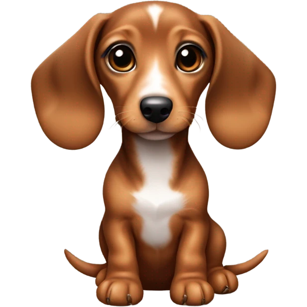 baby puppy dachshund with short hair and brown/ruby color with 3 white paws and the front left is brown with a little bit of white on the chest as well and the dog is female  emoji