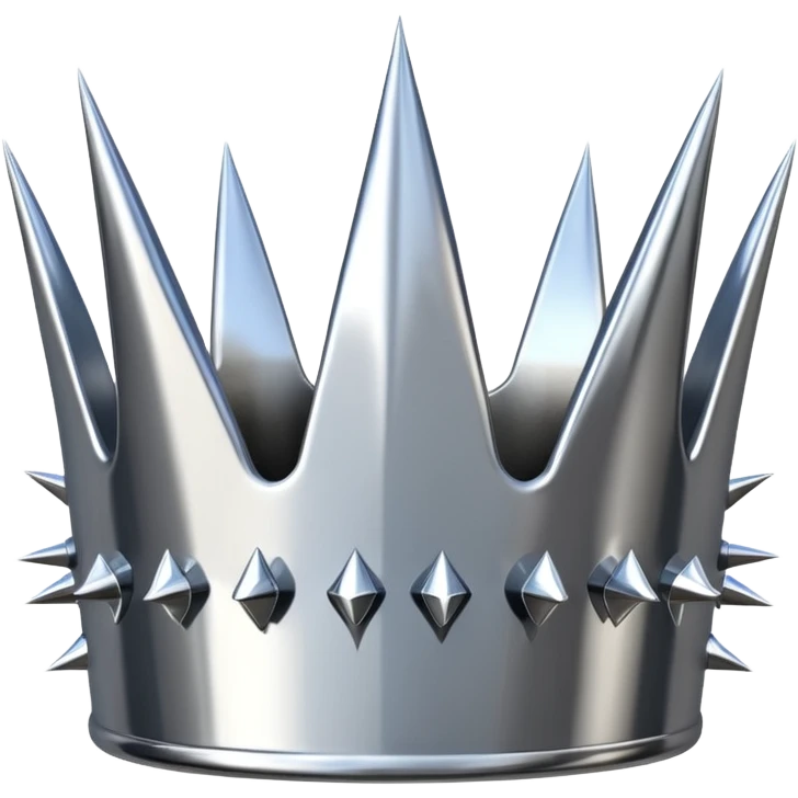 A spiked crown emoji made of silver chrome, sharp yet rounded metallic spikes, glossy reflections, aggressive luxury swag aesthetic, iOS emoji style, centered, clean white background emoji