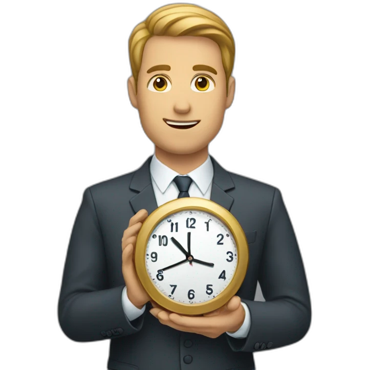 a man in a suit holding a clock in his right hand emoji