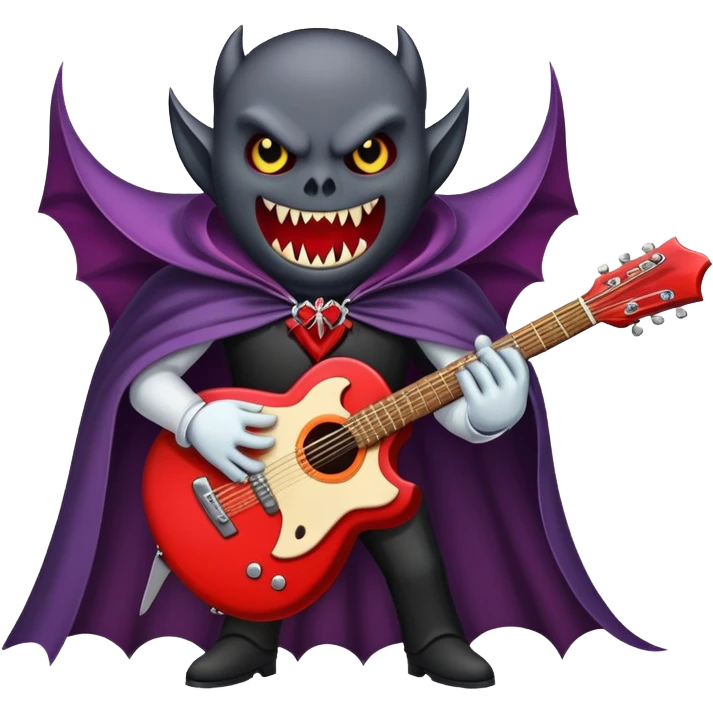 classic guitar with vampire cape and sharp teeth emoji
