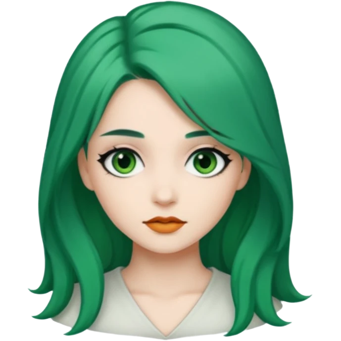 Emoji woman Emerald green hair long, fair skin, and eye black  emoji