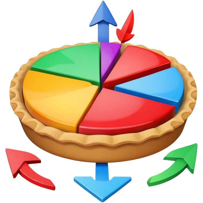 pie chart with arrows and a dollar sign emoji