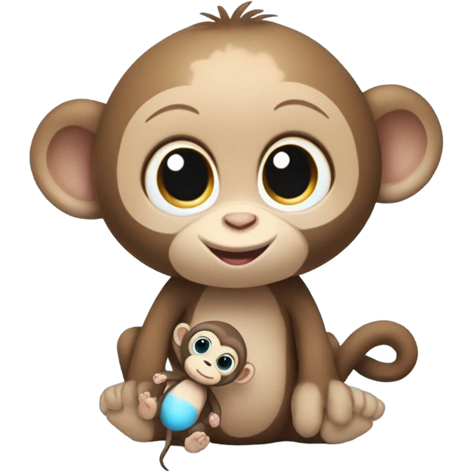 Light brown body, light blue eyes, baby monkey, jellycat stuffed animal emoji