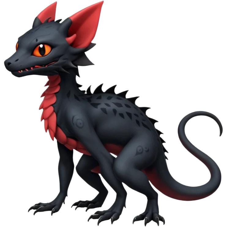 Futuristic Black Dark Abyssal Ethereal Modern Salandit-Litten-Noibat-Abyss-Lykoi-Fakémon-creature-hybrid Full Body emoji
